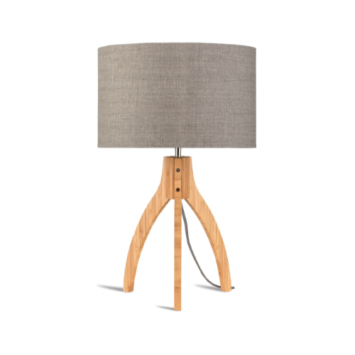 Good&Mojo Tischleuchte Bambus 3-Bein Annapurna H.54cm/Schirm 32x20cm, Leinen dunkel